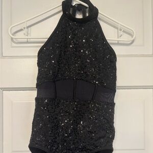 MC Black Sequin Halter Bodysuit